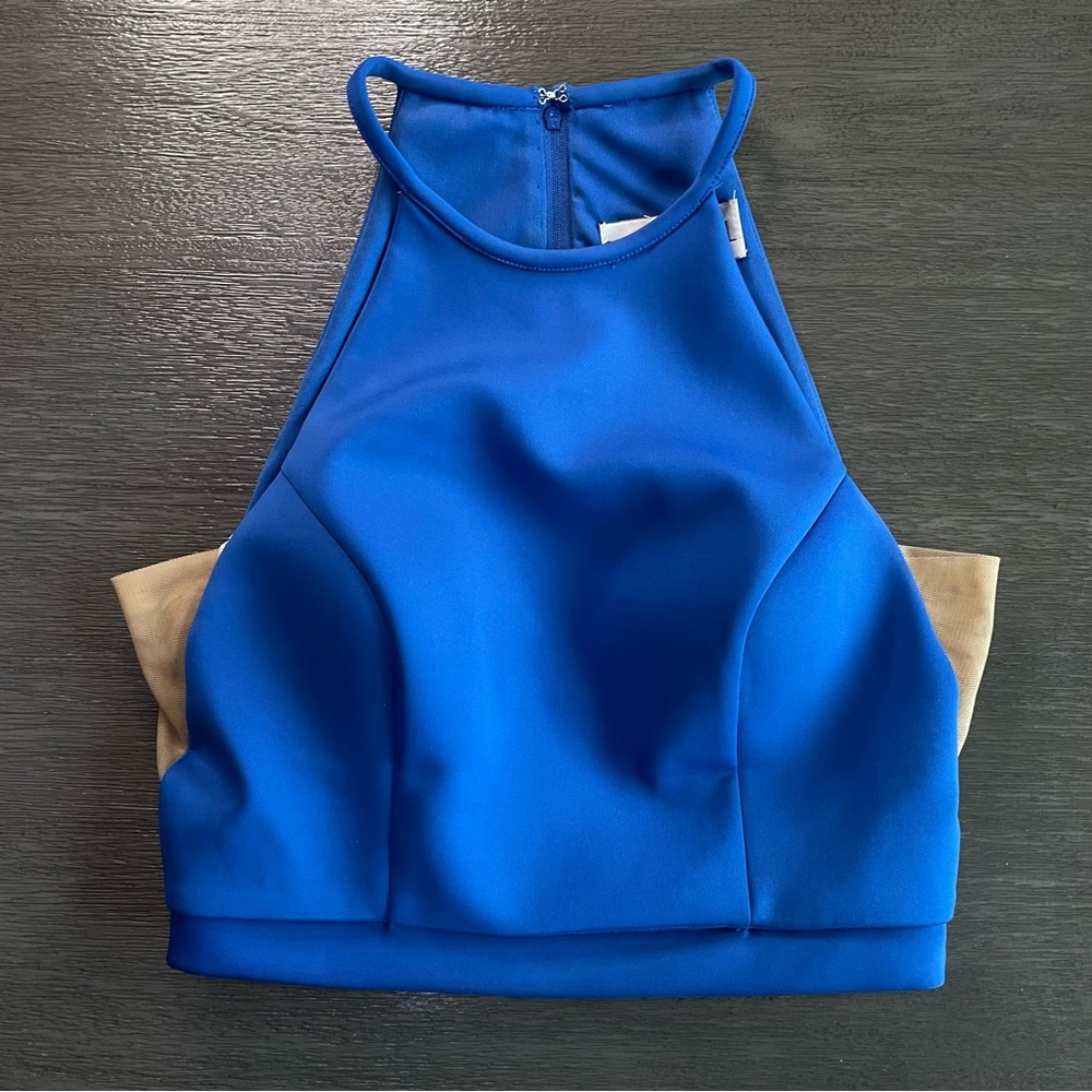 Sherri Hill 52042 Bright Blue Halter Top Cropped Dress Top 2 - Picture 4 of 11